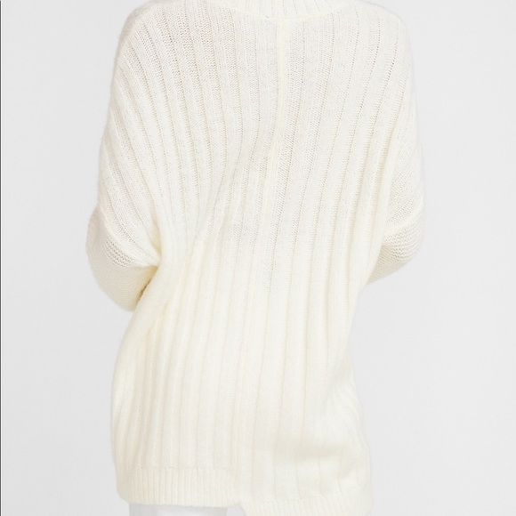 NWT Express Mixed Rib Mock Neck Tunic Sweater Off White/Ivory SZ Large - Picture 5 of 10
